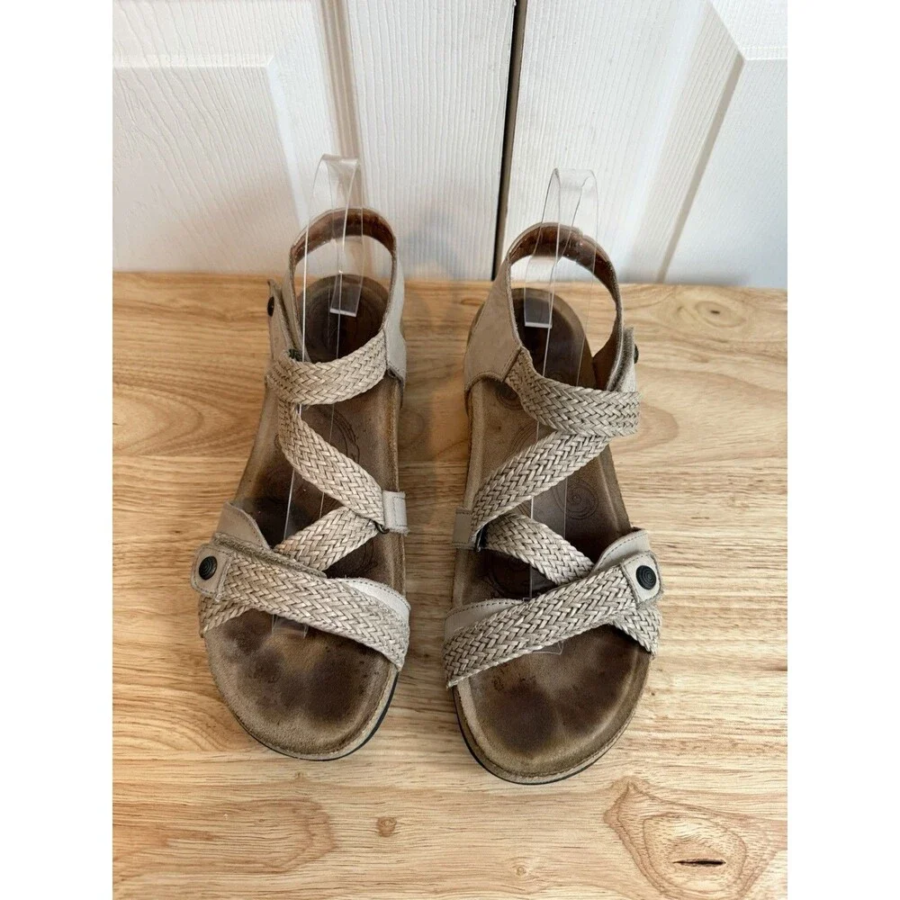 Taos Footwear Trulie Braided Leather Wedge Sandals in Stone Sz US 9- 9.5 EU 40